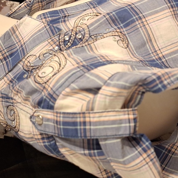 o Womens Rock 47th By Wrangler Snap Down Cap Sleeve Shirt XL - Picture 3 of 6